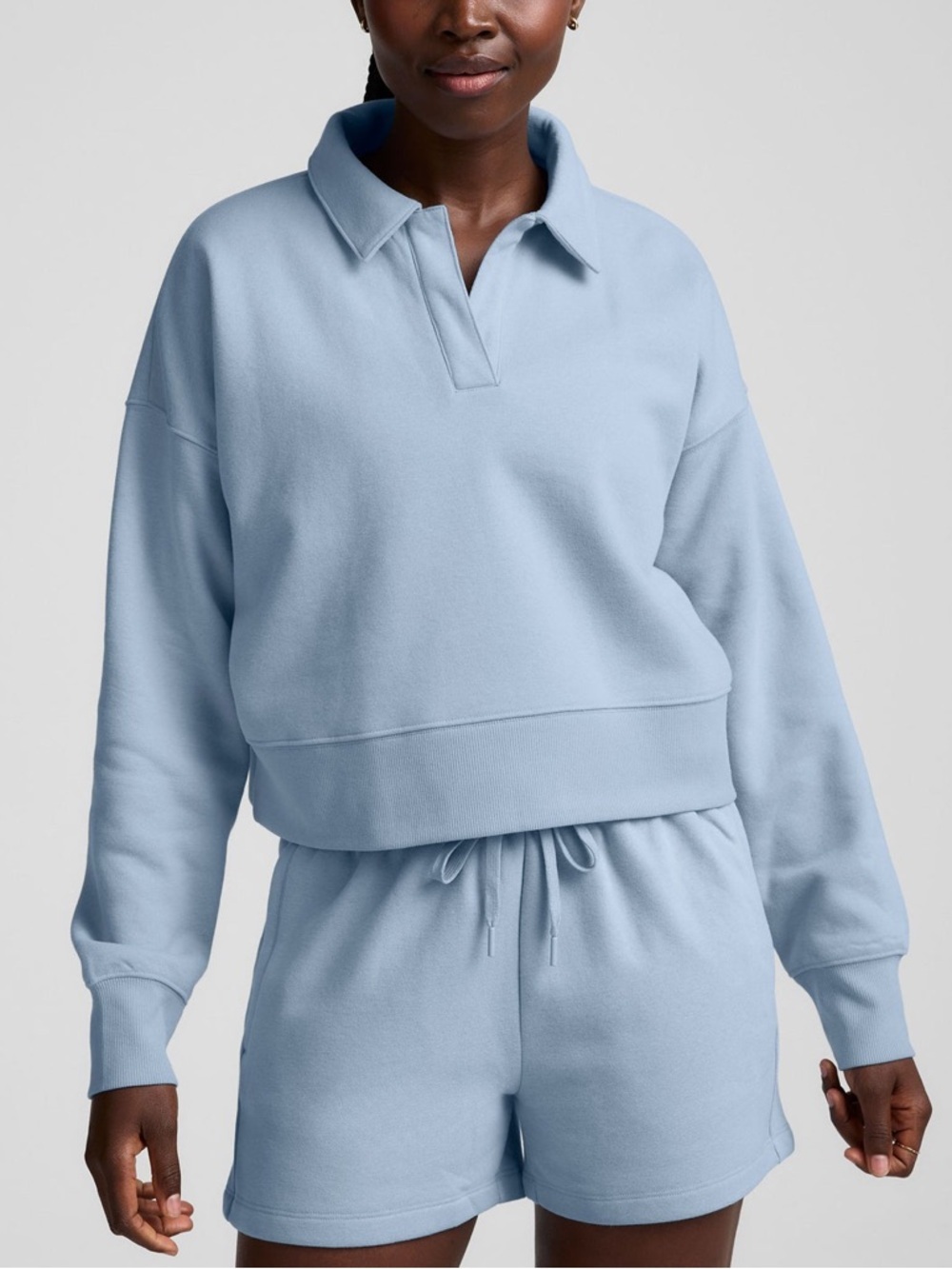 Beyond Yoga LuxeFleece Collared Sweatshirt Size Small Blue Sweater